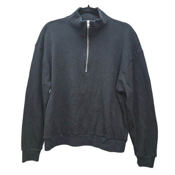 Tna Waffle Knit Quarter Zip Pullover Sweater Womens Large Black Athleisure Gym - Picture 1 of 7